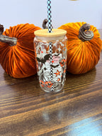 Uvdtf 16oz Glass Cups w/ Glass Straw Fall & Halloween Styles