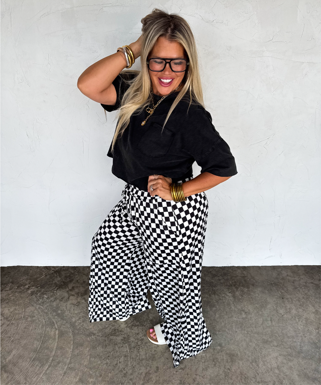Haddie Wide Leg Checkered Pants