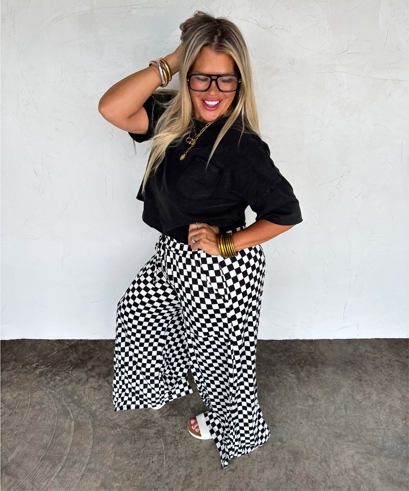 Haddie Wide Leg Checkered Pants