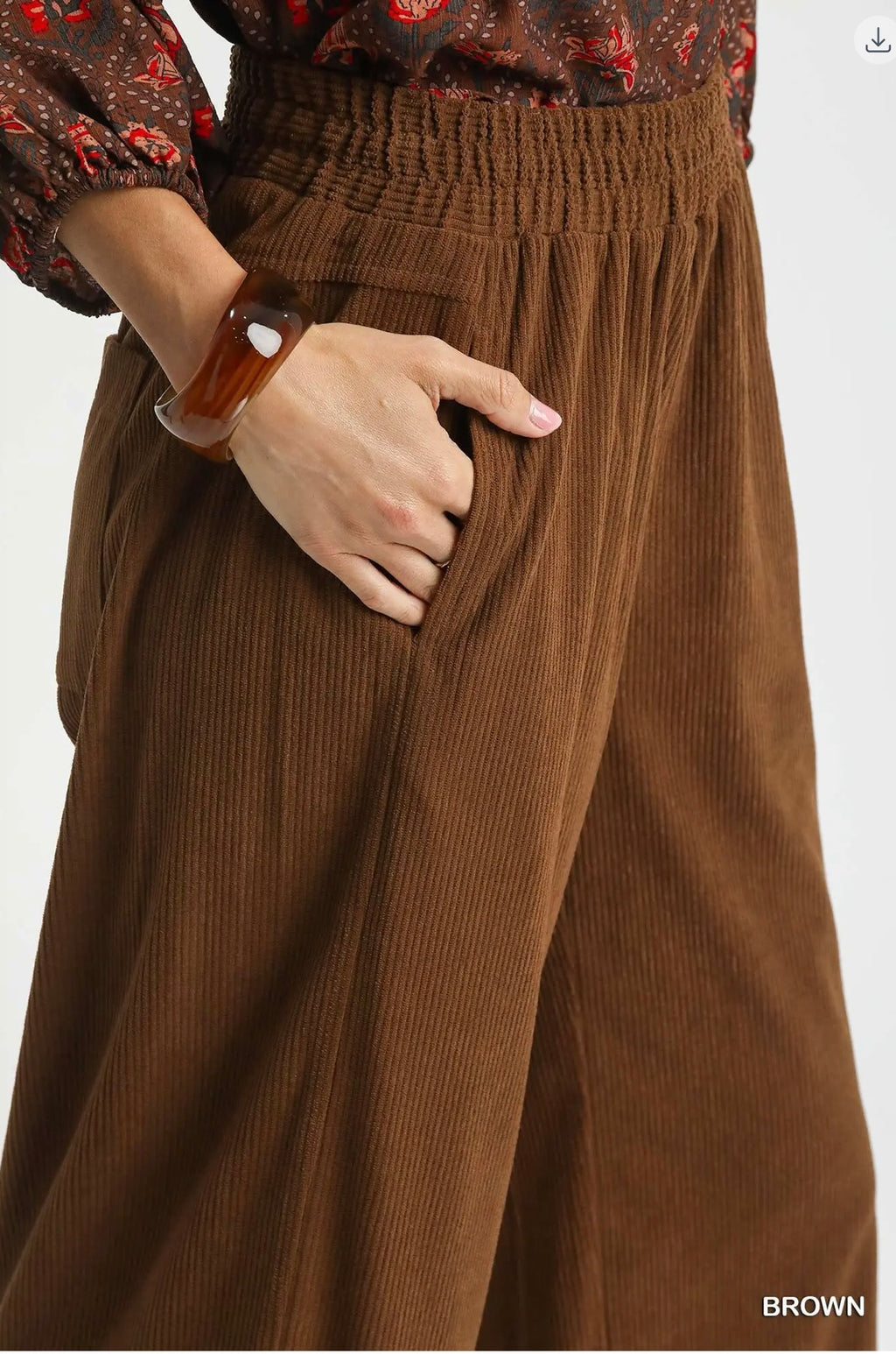 Brown Wide-Leg Corduroy Pants