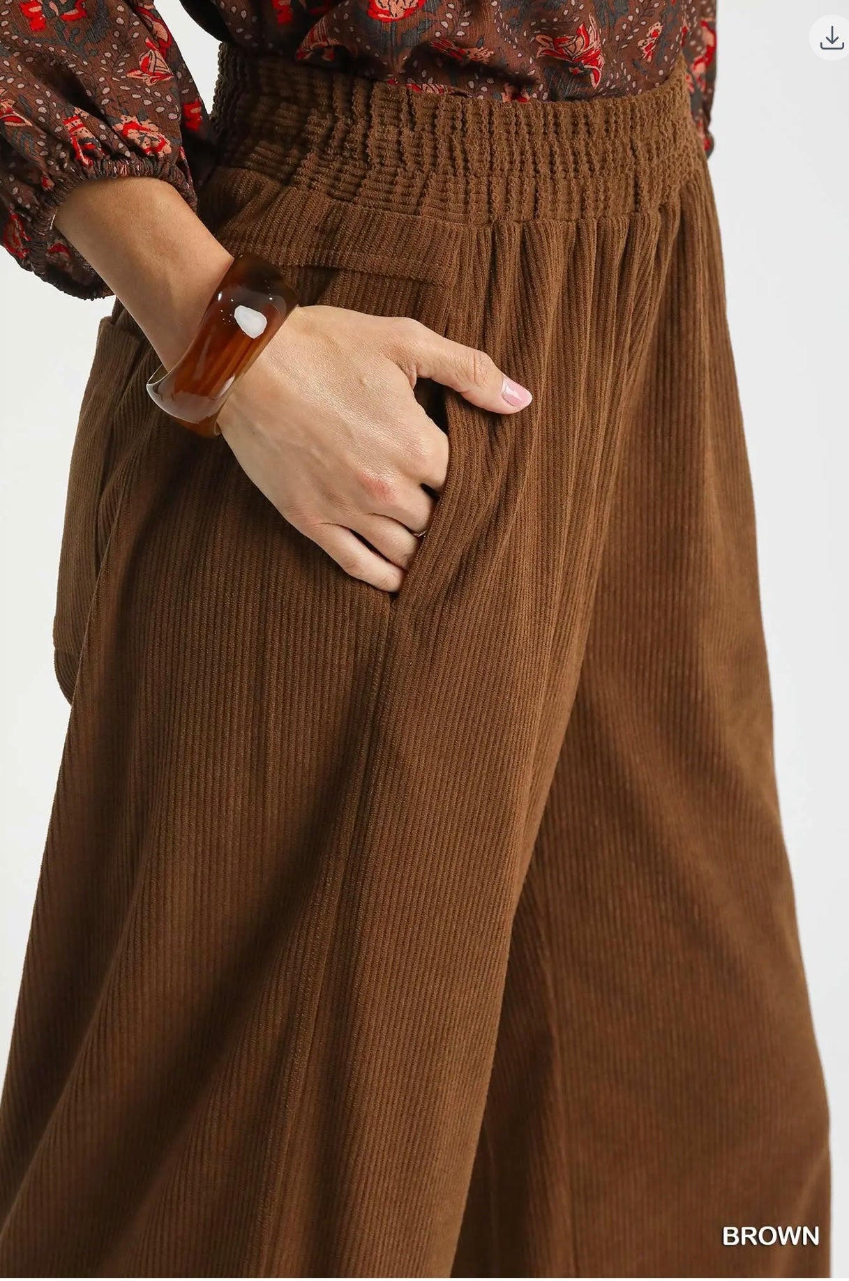 Brown Wide-Leg Corduroy Pants