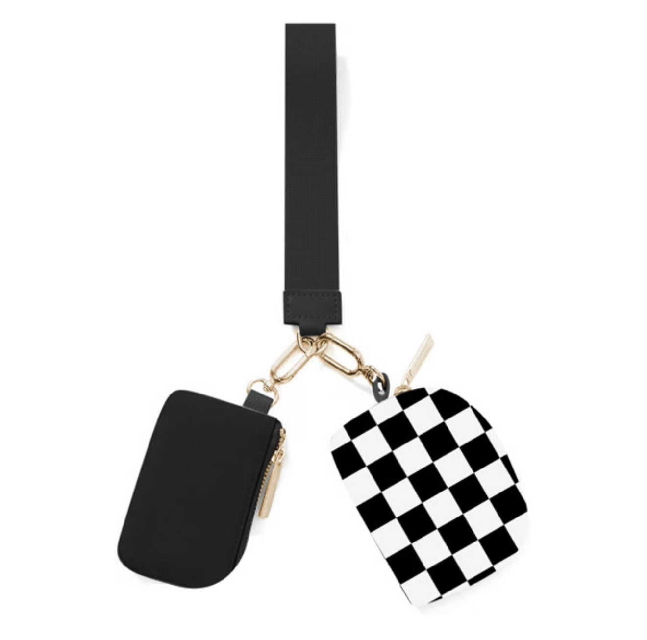 Double Pouch Wristlet-Black White Checkered