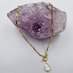 Gold Paperclip Baroque Pearl Necklace