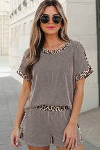 Leopard Trim Twist Ribbed Set