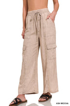 Acid Wash Drawstring Elastic Band Waist Pants