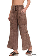 Acid Wash Drawstring Elastic Band Waist Pants