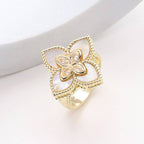 CZ Stone Pointed Mother Of Pearl Quatrefoil Ring