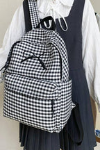 Coquette Bow Embroidered Checkered Backpack