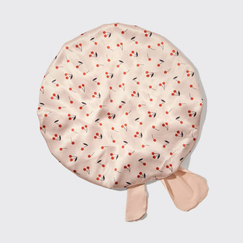 Adjustable Oversized Satin Bonnet - Cherry Print