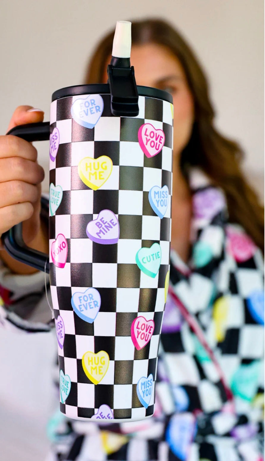 Checkered Conversation Hearts Sleek Tumbler