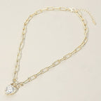 14K Gold Plated Bow Top Heart CZ Stone Bezel Pendant Necklace