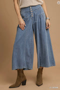 Stone Washed Wide-Leg Culottes