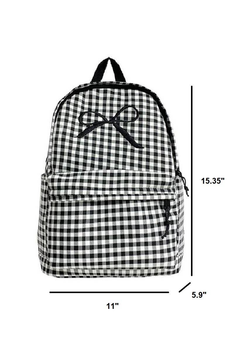 Coquette Bow Embroidered Checkered Backpack