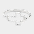 Hammered Open Metal Cross Hook Bracelet