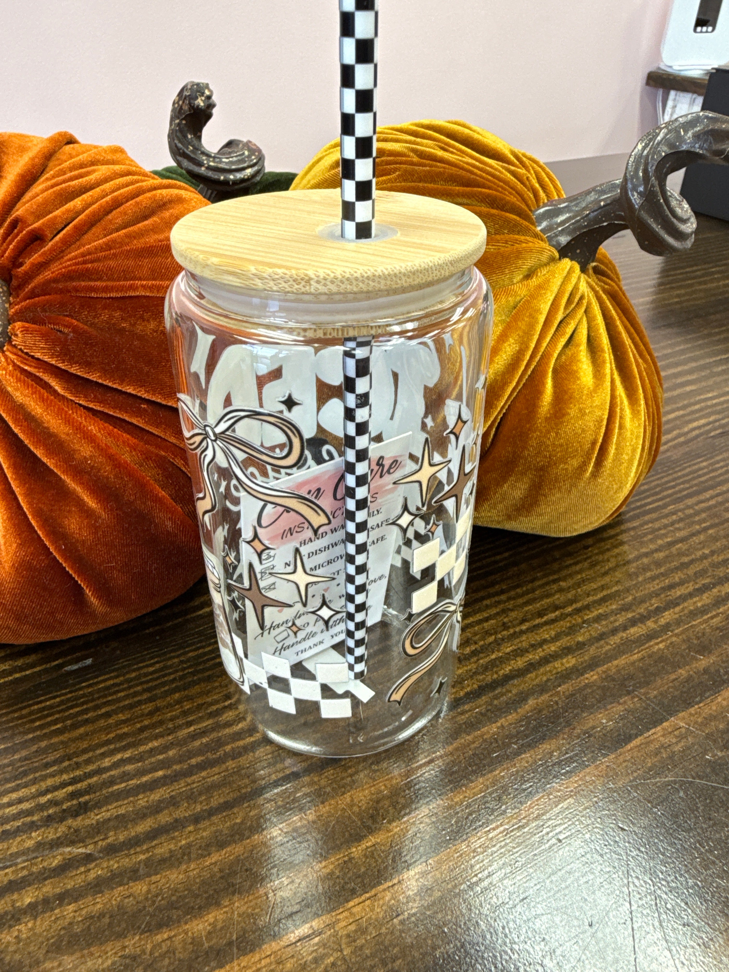 Iced Coffee Uvdtf Glass w/ Glass Straw