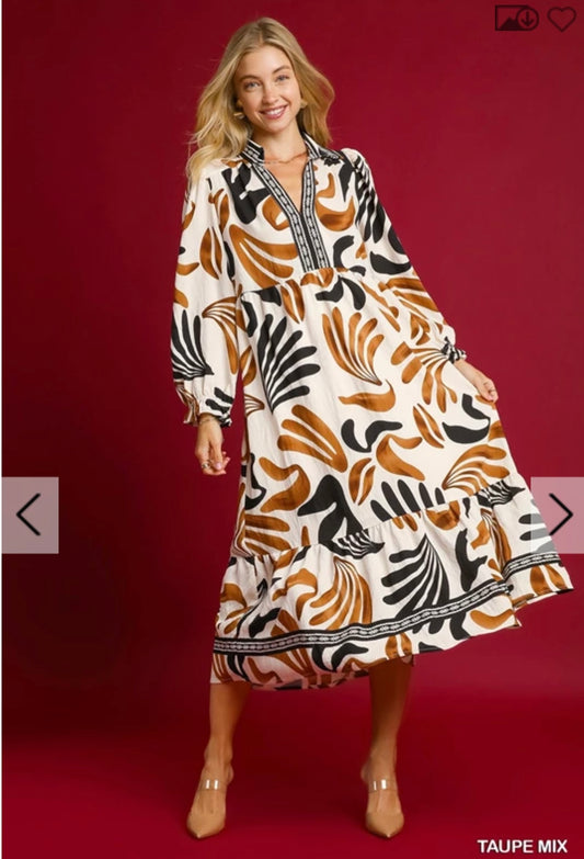 Boho Leafy Print Maxi Dress