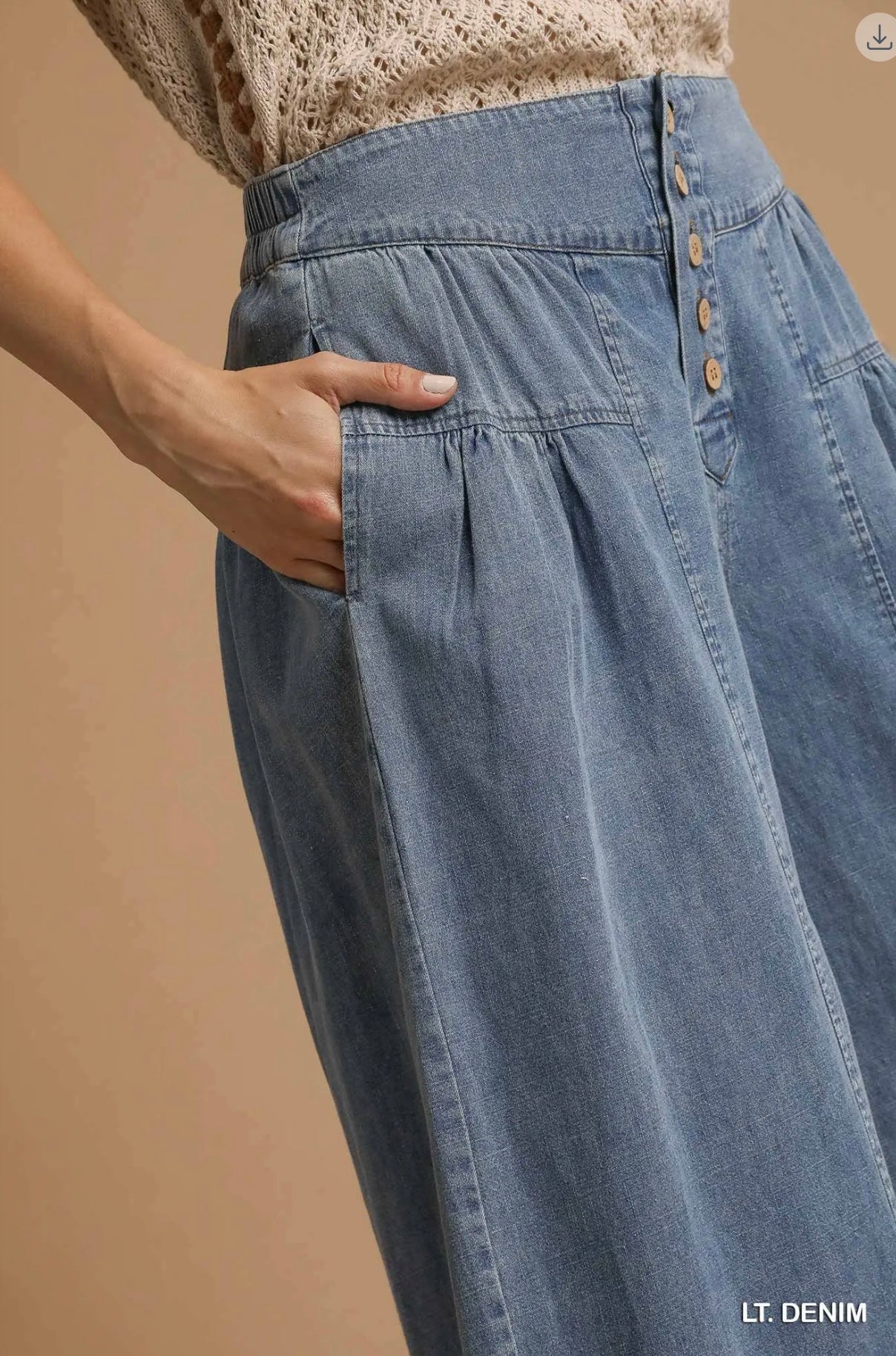 Stone Washed Wide-Leg Culottes