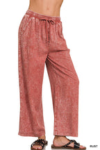 Acid Wash Drawstring Elastic Band Waist Pants