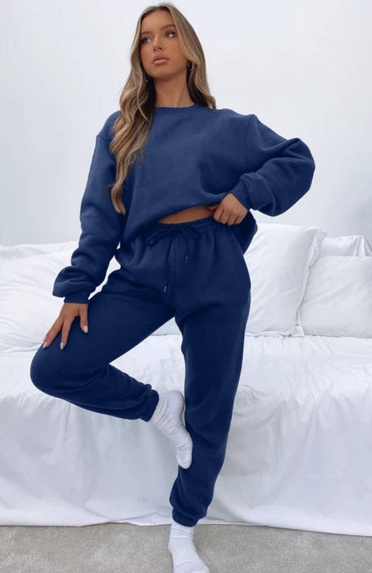 Ladies Solid Color Sweatshirt and Pants Sets