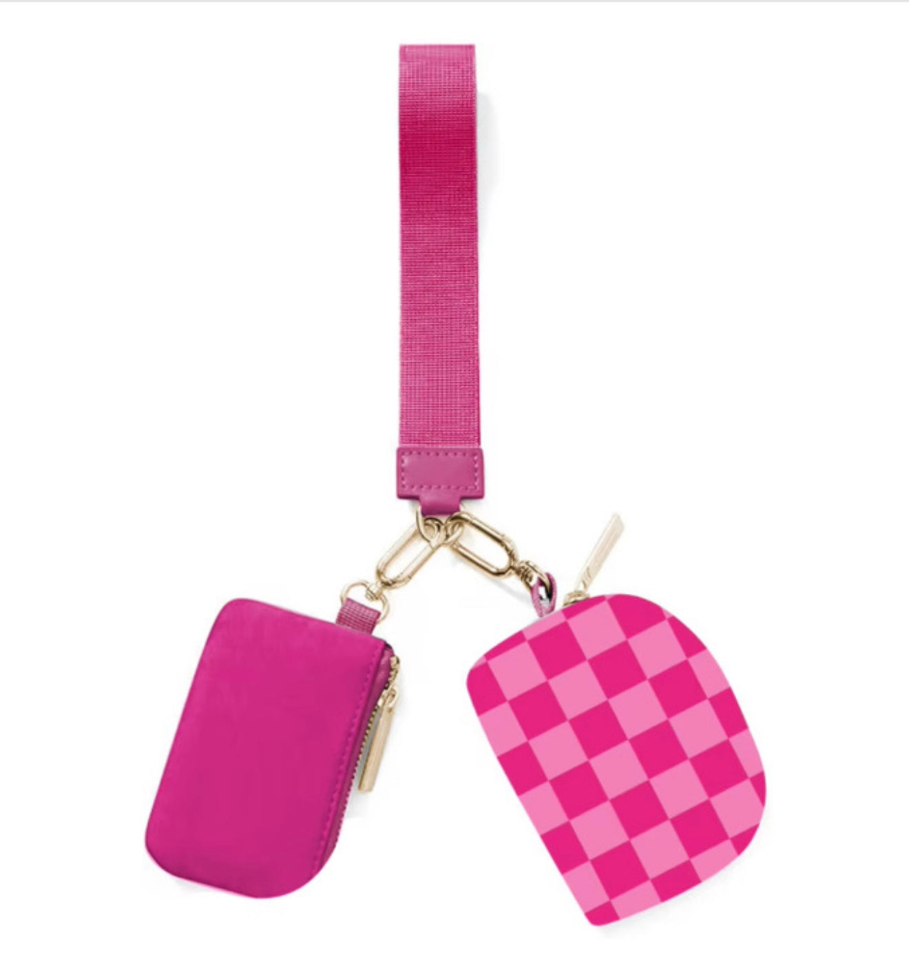 Double Pouch Wristlet-Pink Checkered