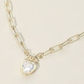14K Gold Plated Bow Top Heart CZ Stone Bezel Pendant Necklace