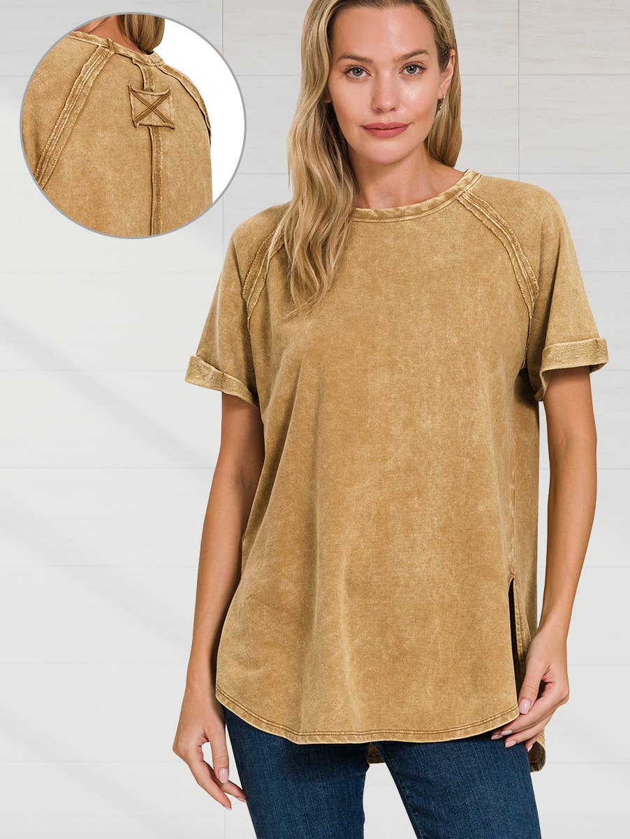 French Terry Vintage Wash Casual Top w/ back patch