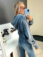 Washed Denim Blue Zip-Up Hoodie