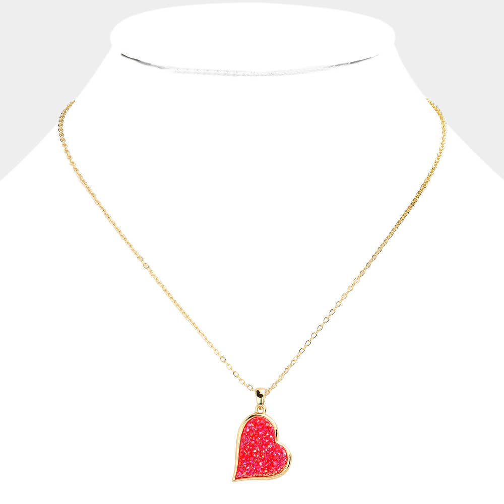 Druzy Heart Pendant Necklace