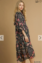Mix Floral Collared Midi Dress