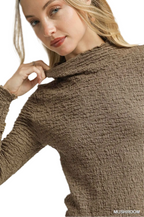 Textured Crinkle Knit Long Sleeve Top