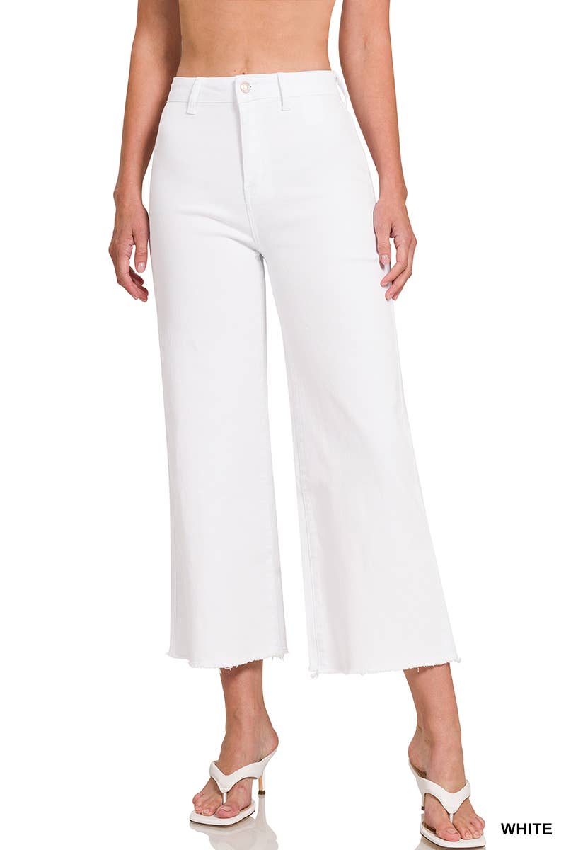 Fray-hem White Denim Pants