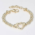 14K Gold Plated Open Heart Link Chain Bracelet