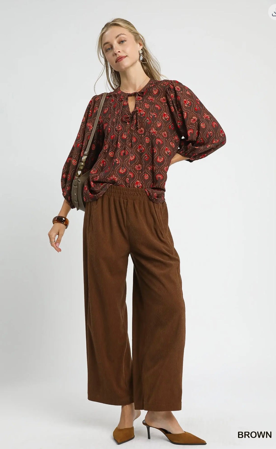 Brown Wide-Leg Corduroy Pants