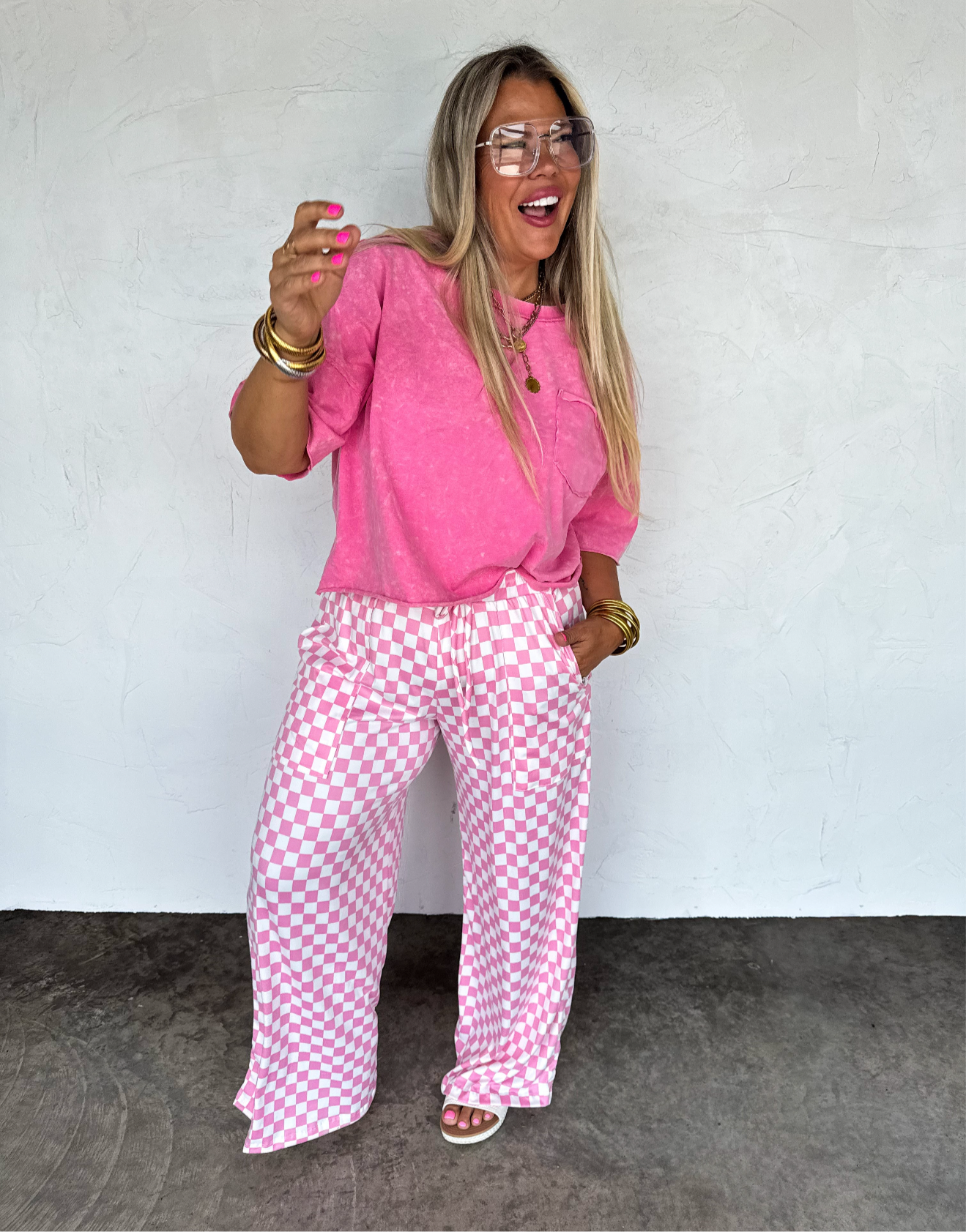 Haddie Wide Leg Checkered Pants