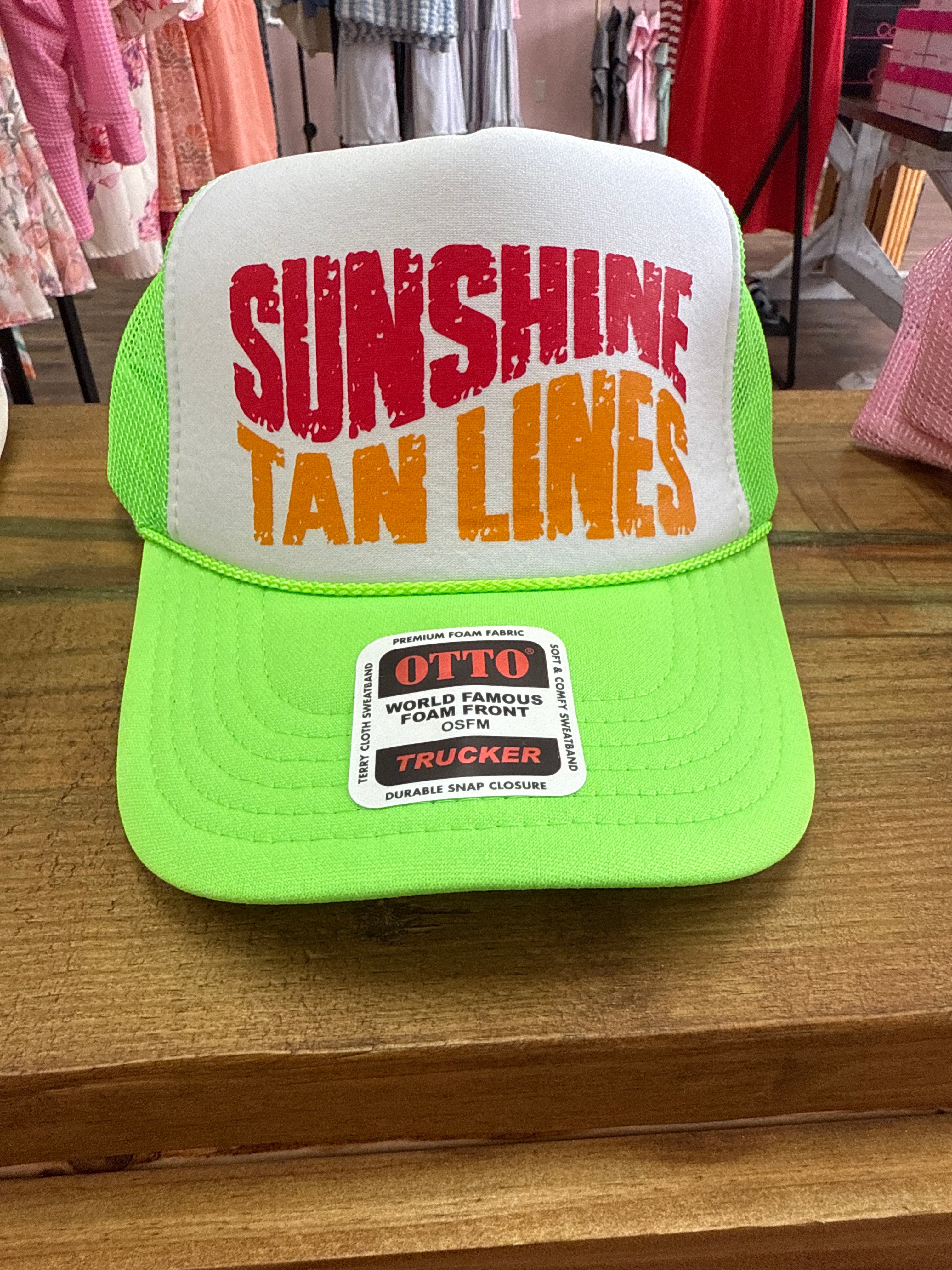 Sunshine and Tanlines DTF Printed Neon Green & White Trucker Hat