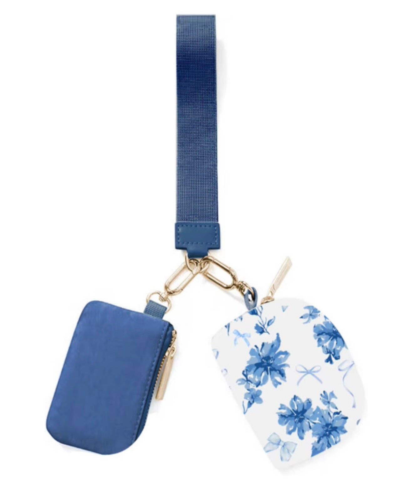 Double Pouch Wristlet-Blue Floral
