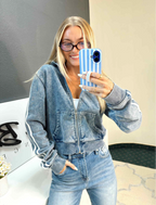 Washed Denim Blue Zip-Up Hoodie