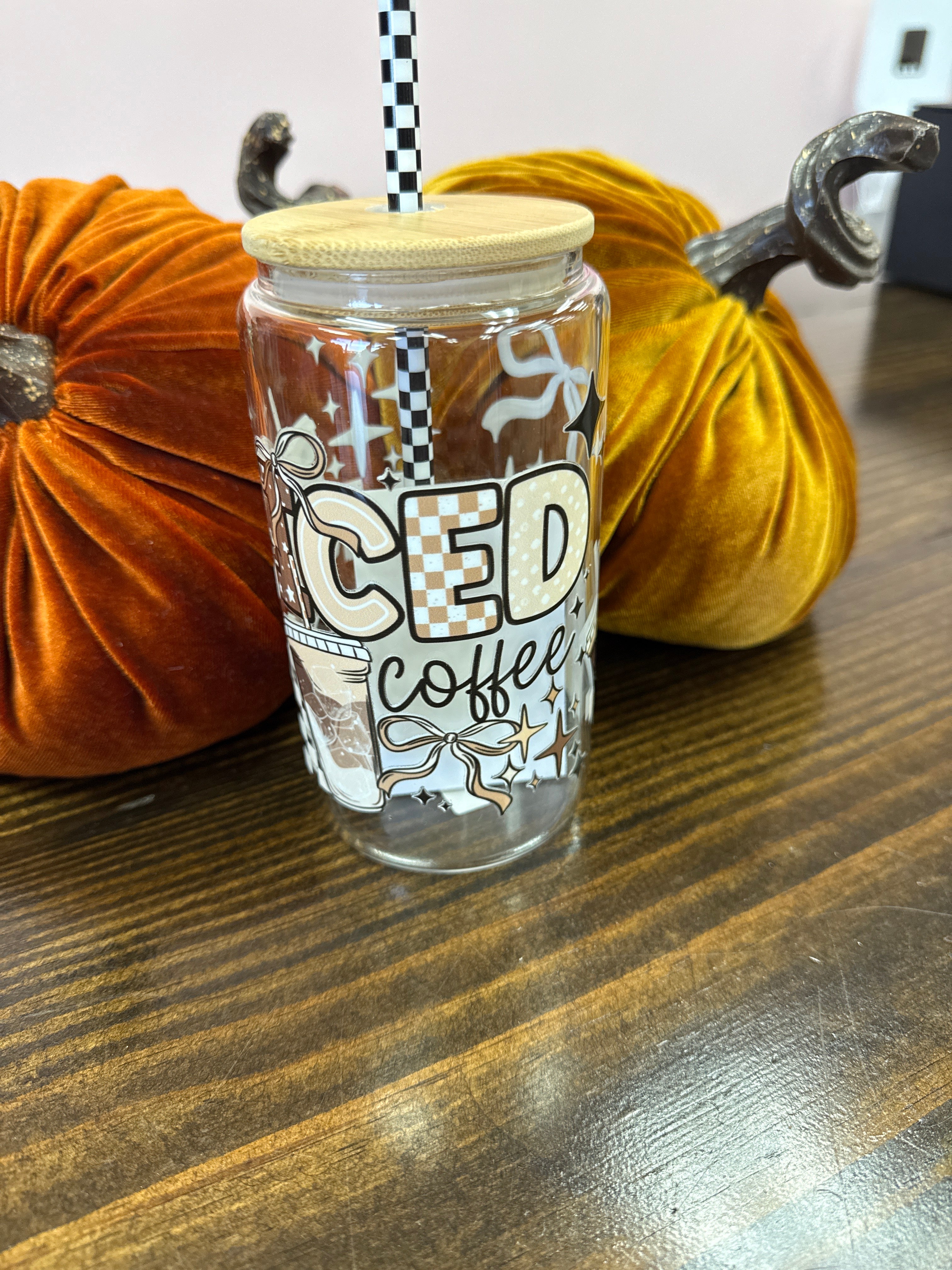 Iced Coffee Uvdtf Glass w/ Glass Straw