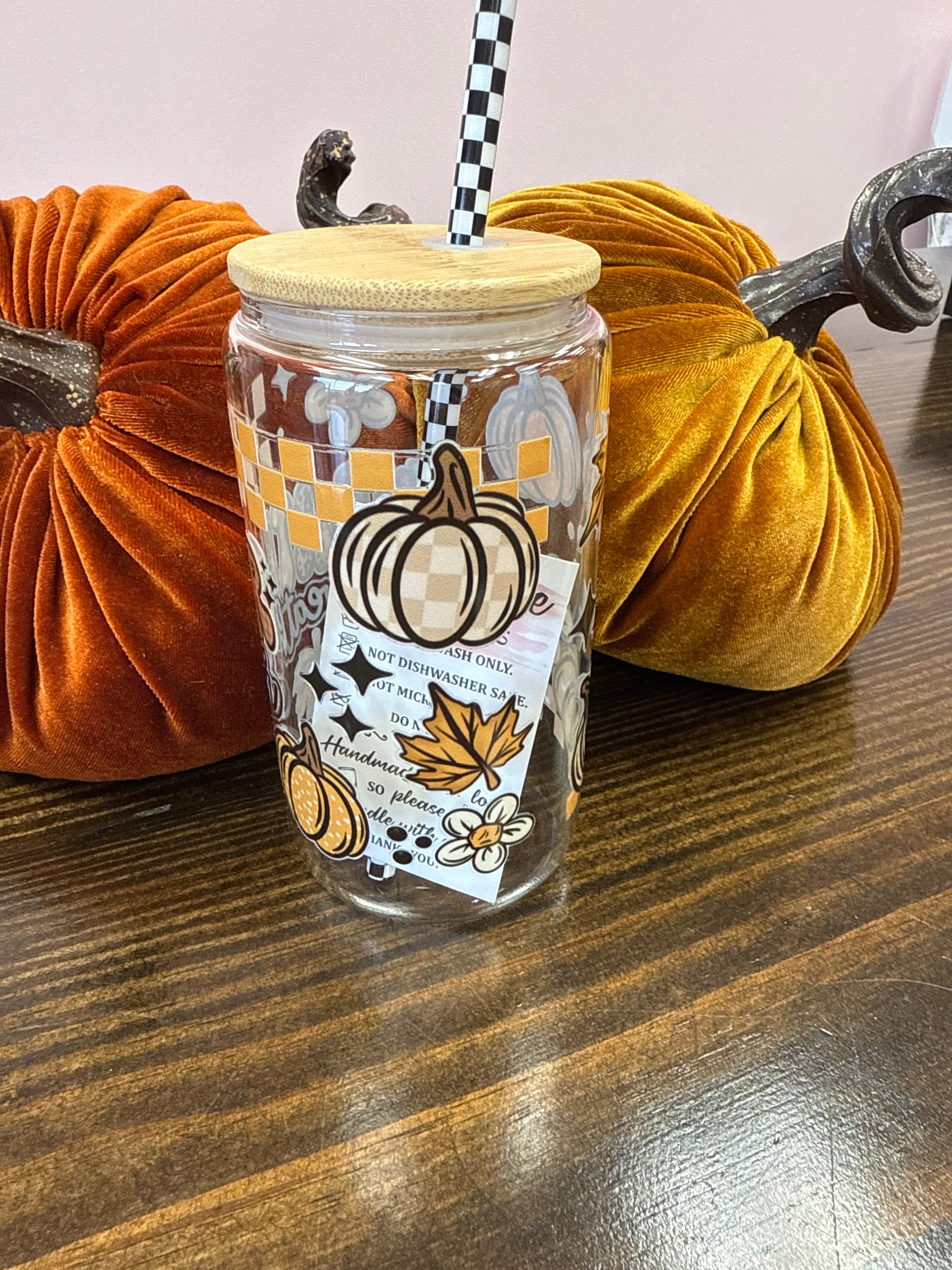 Sweater Weather Uvdtf Glass Cup w/ Glass Straw