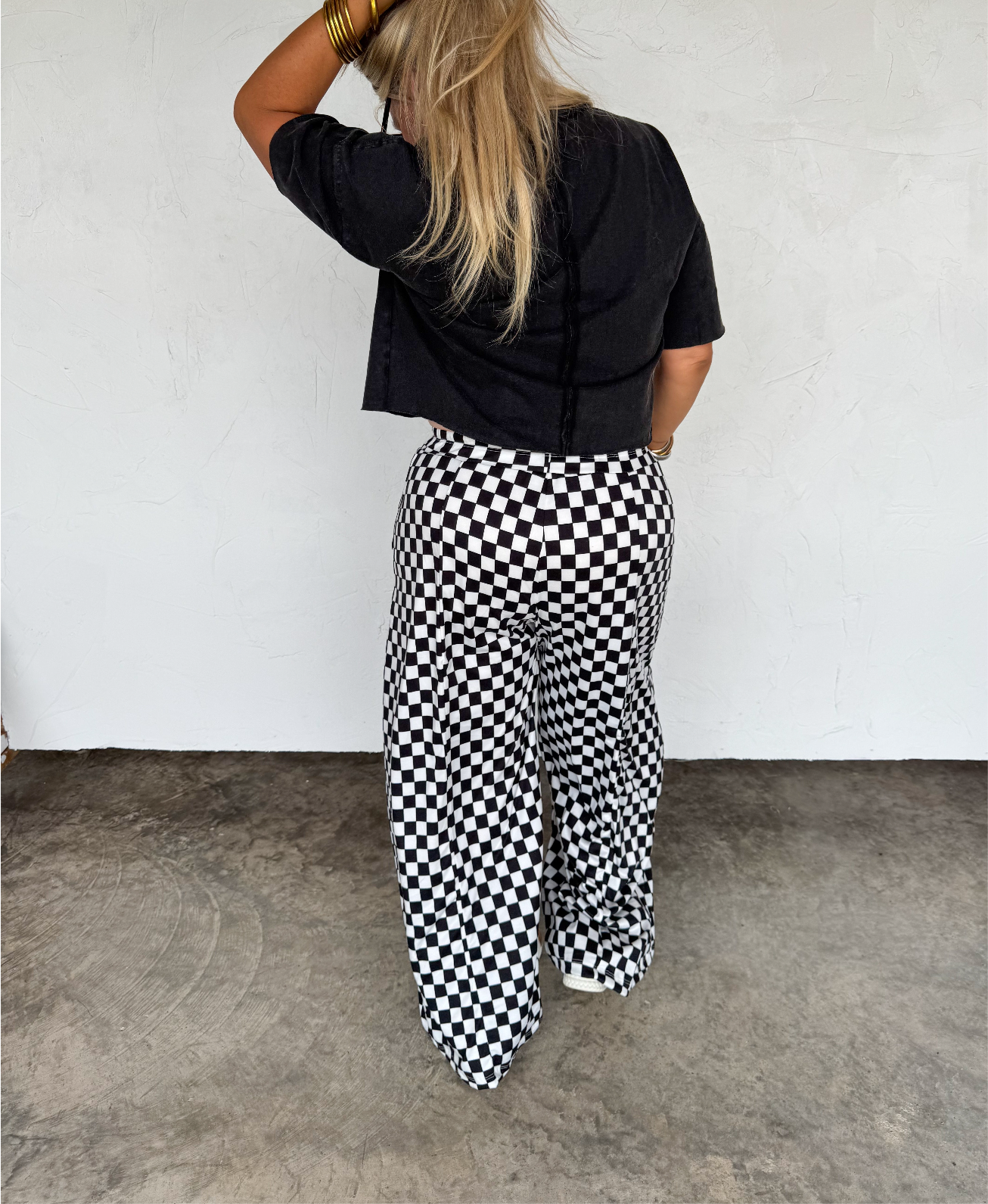 Haddie Wide Leg Checkered Pants