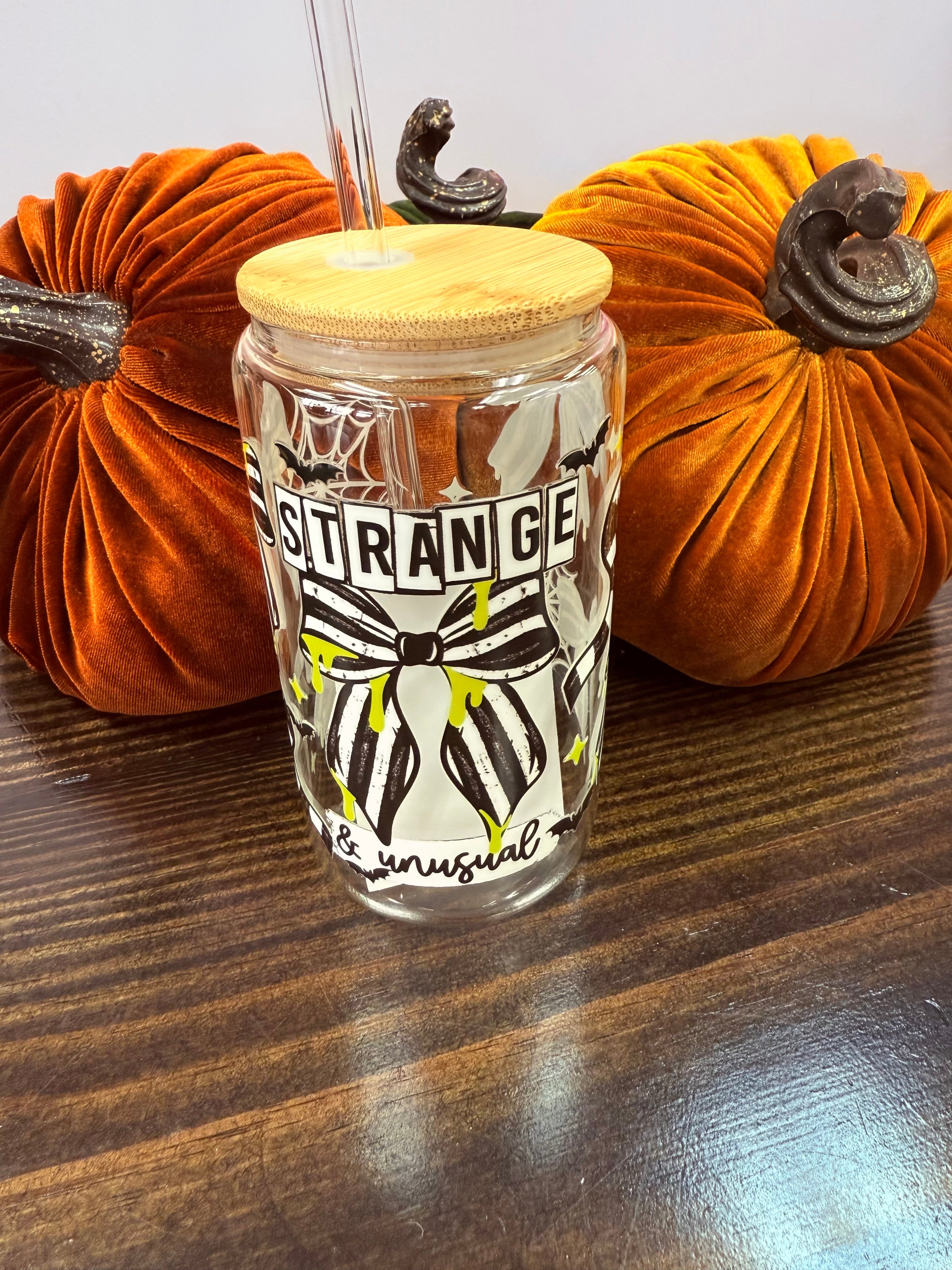Uvdtf 16oz Glass Cups w/ Glass Straw Fall & Halloween Styles