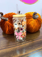 Uvdtf 16oz Glass Cups w/ Glass Straw Fall & Halloween Styles