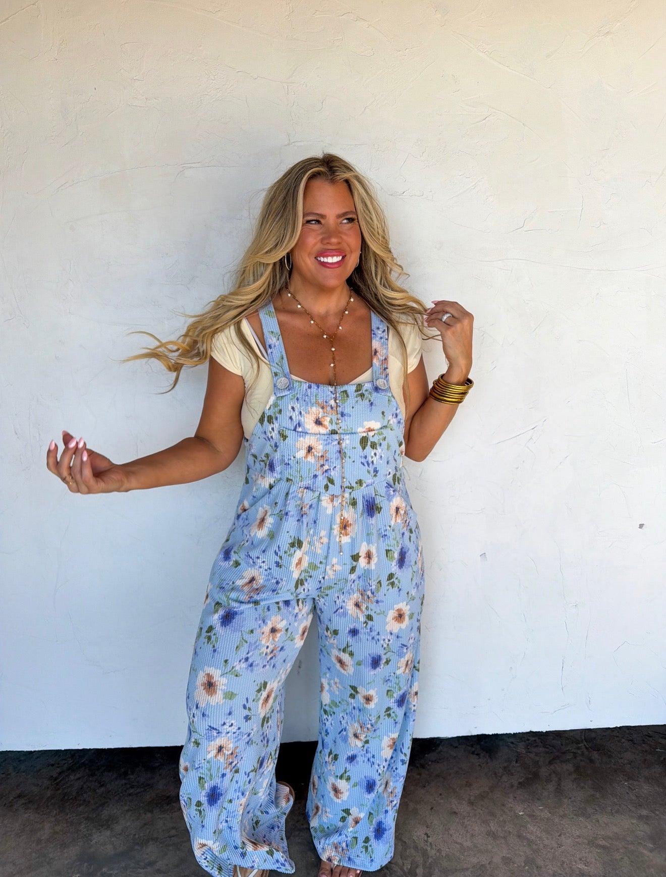 Floral Boho Overalls in Yellow or Blue