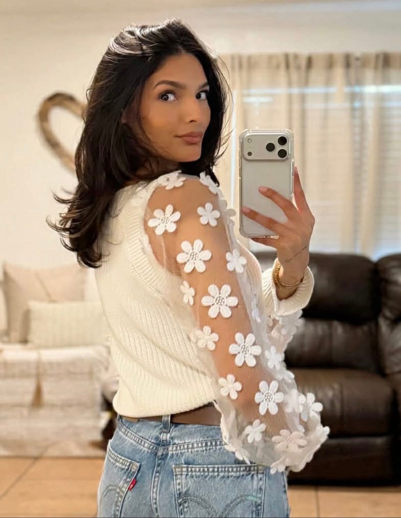 Long Sleeve Knit Top in White