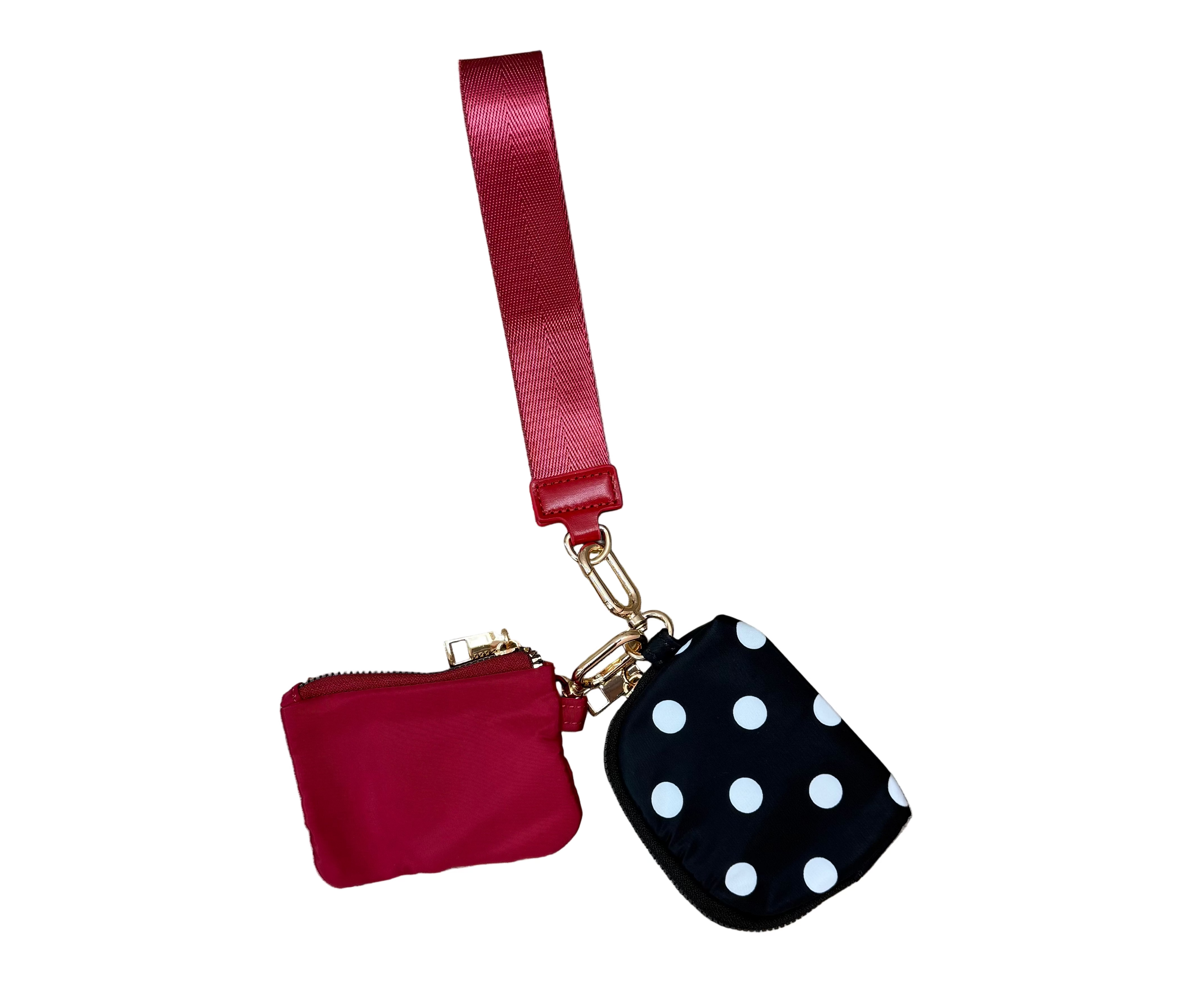 Double Pouch Wristlet-Polka Dot/Burgandy