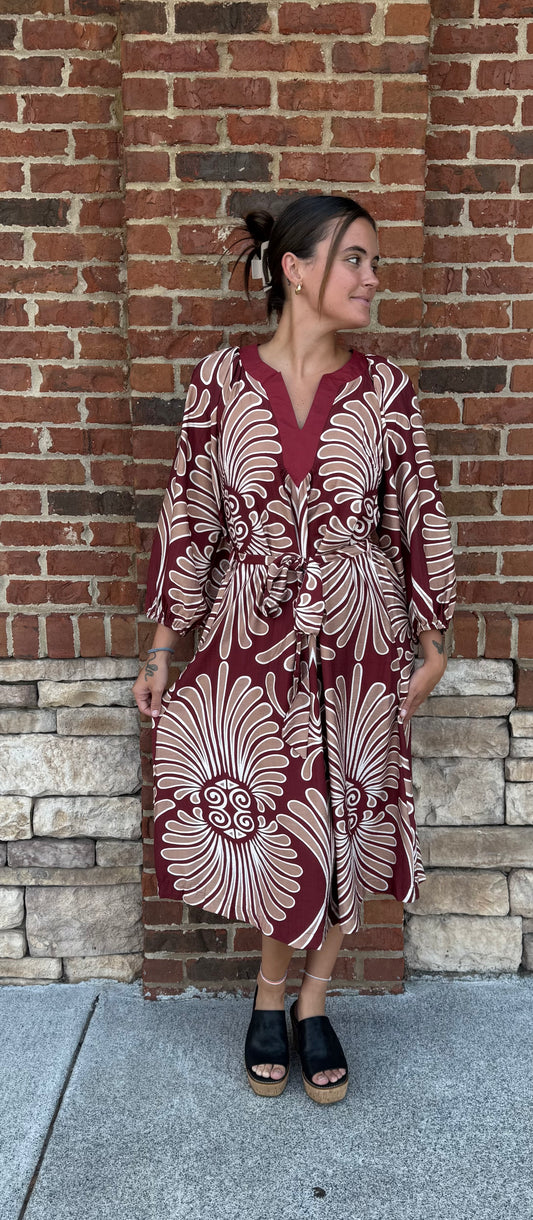 Abstract Print Midi Dress