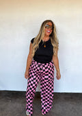 Haddie Wide Leg Pants Black/Pink Checkered