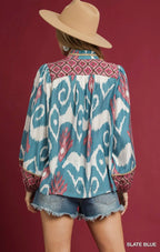 Slate Blue Boho Blouse