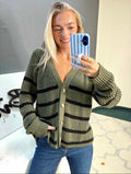 Button Down Striped Knit Cardigan