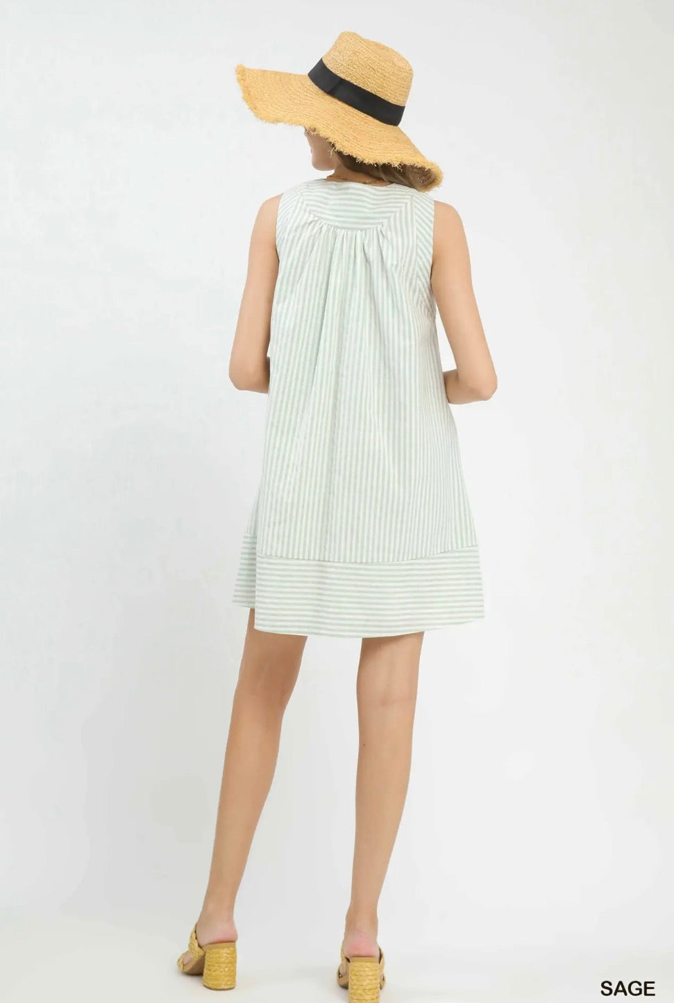 Sleeveless A-Line Stripe Mini Dress w/ Pockets
